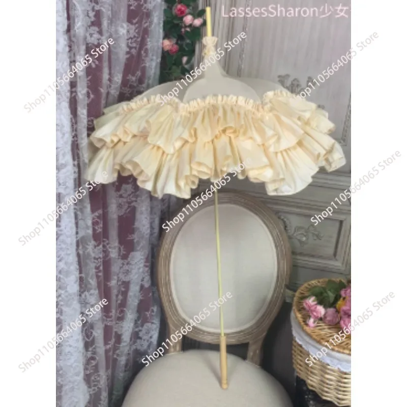 Suitable for Handmade Parasol Lo Umbrella Wedding Photography Props Homemade Satin Lace Long Handle Umbrella Antique Long Handle
