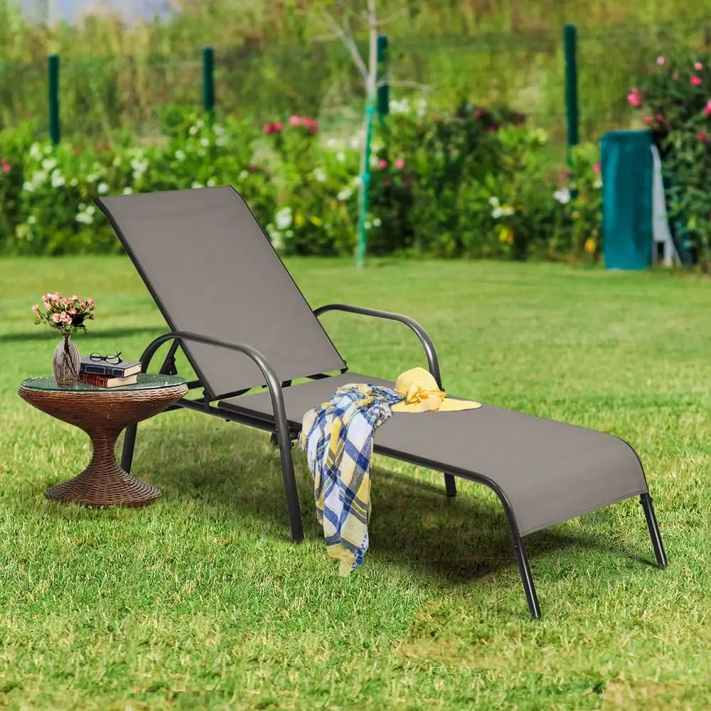 

Chaise Lounge Chair Recliner Patio Yard Outdoor W Armrest Brown