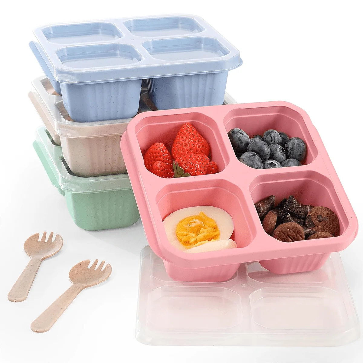 

4/8PCS Reusable Food Crisper with Lid & Cutlery - Snack/Fruit/Bread Travel Lunch Box, Holiday Gifts