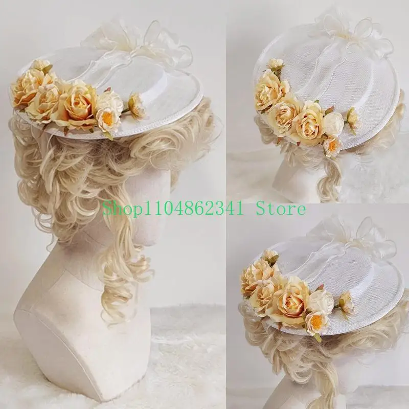 652F Gorgeous Hat Flat Top Hat Yellow Flowers Bonnet Hat for Afternoon Tea