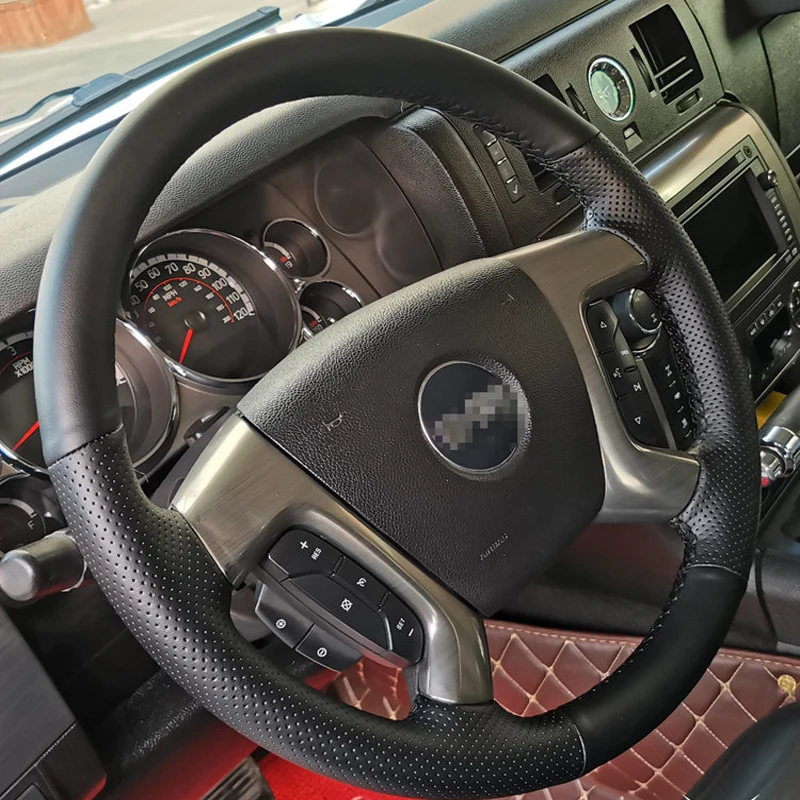 

DIY Sewing Car Steering Wheel Cover for Hummer H2 Car Genuine Leather Interior Accessories