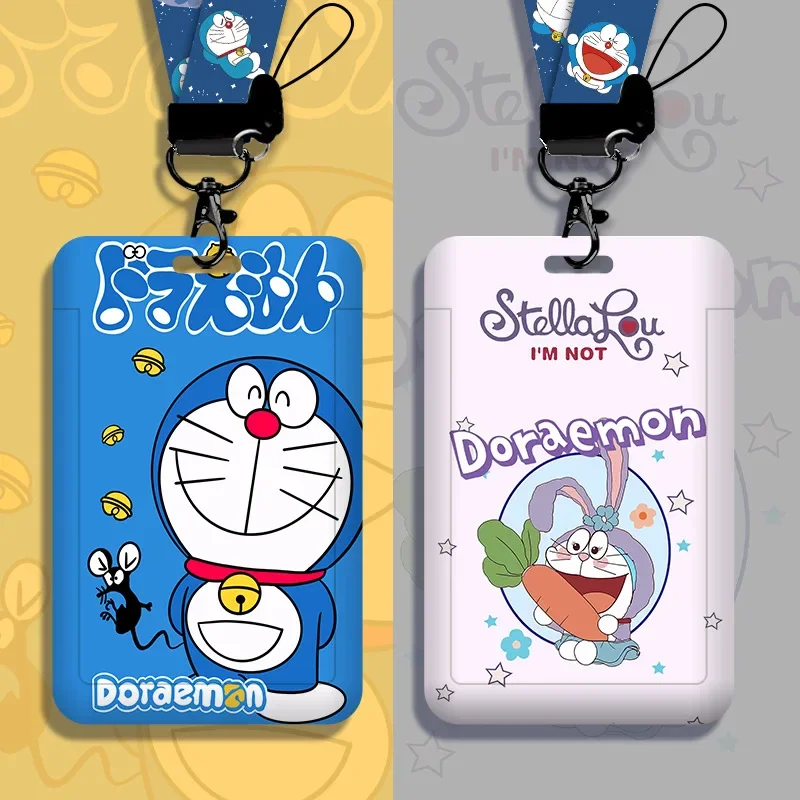 Anime Doraemon Card Holder Kawaii Card Covers Lanyard Student Campus Card Hanging ID Bus Meal Cards Holders Kids Birthday Gift