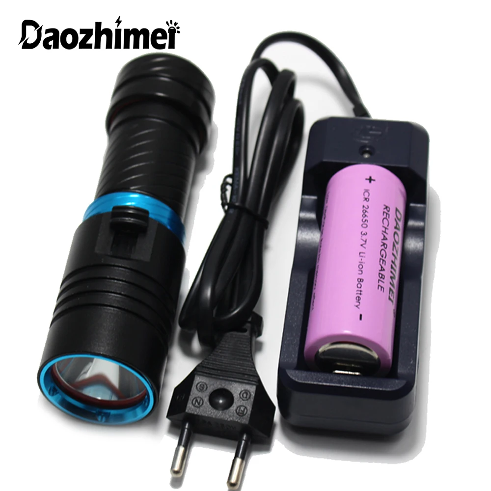 5000LM LED Diving Flashlight Stepless dimming Light Scuba Torch Underwater Lamp 100m Waterproof 26650 Diving Light