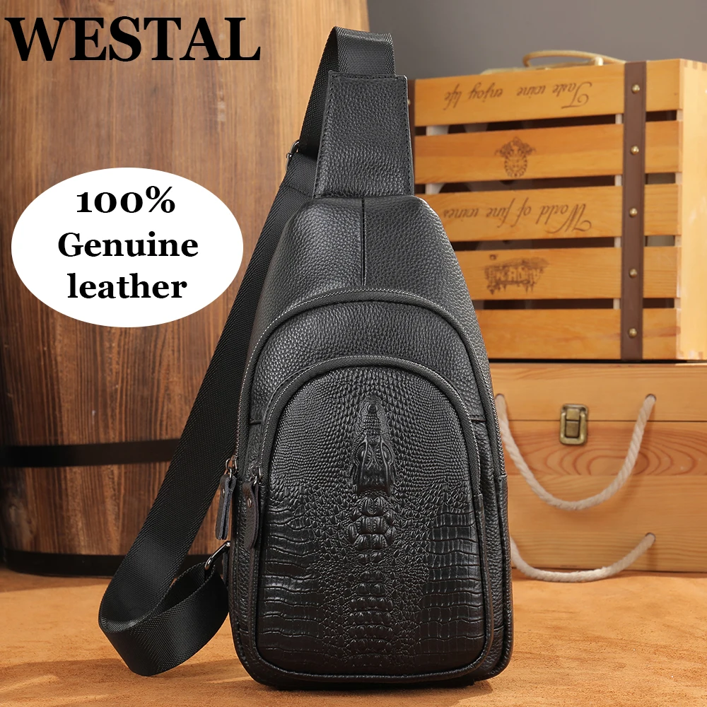 

WESTAL Men Chest Bag First Layer Cowhide Men's Shoulder Bag Husband Men's Cross Bags Genuine Leather Side Bags For Men Purse New