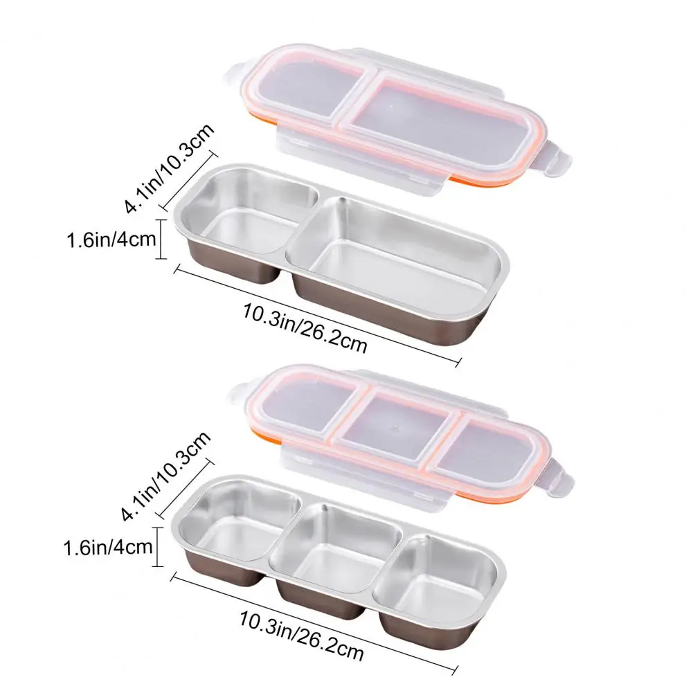 Stainless Steel Dip Container 2pcs Stainless Steel Snack Containers with Lids Leak-proof Divided Food Storage Boxes for Travel