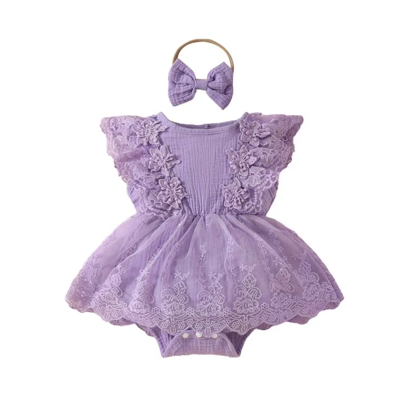 

Newborn Baby Clothes Girl Skirt 0 To 18 Months Rompers Fashion Purple Sleeveless Tulle Dress with Hairband Summer Infant Outfits