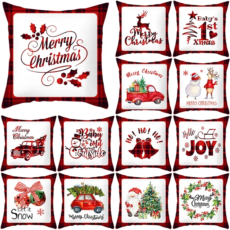 

40x40cm Christmas Throw Pillowcase Cushion Cover Linen Pillow Case Merry Christmas Gifts Home Office Living Room New Year 2024