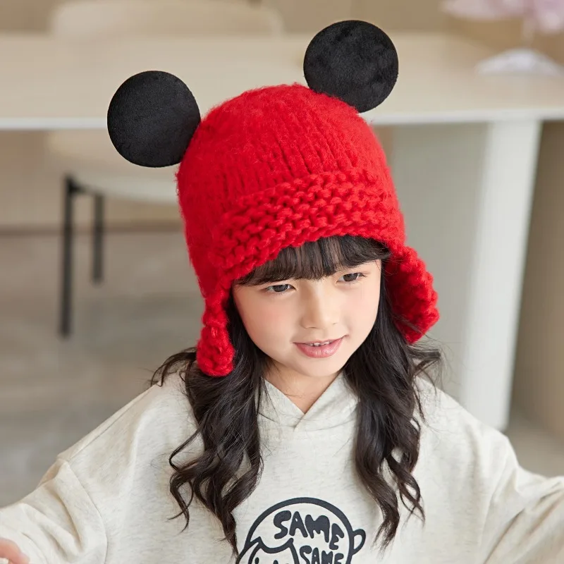 Disney Mickey Mouse Beanies Cartoon Anime Knitted Hats Autumn Winter Baby Soft Windproof Warm Caps Children Cute Earmuffs Gift