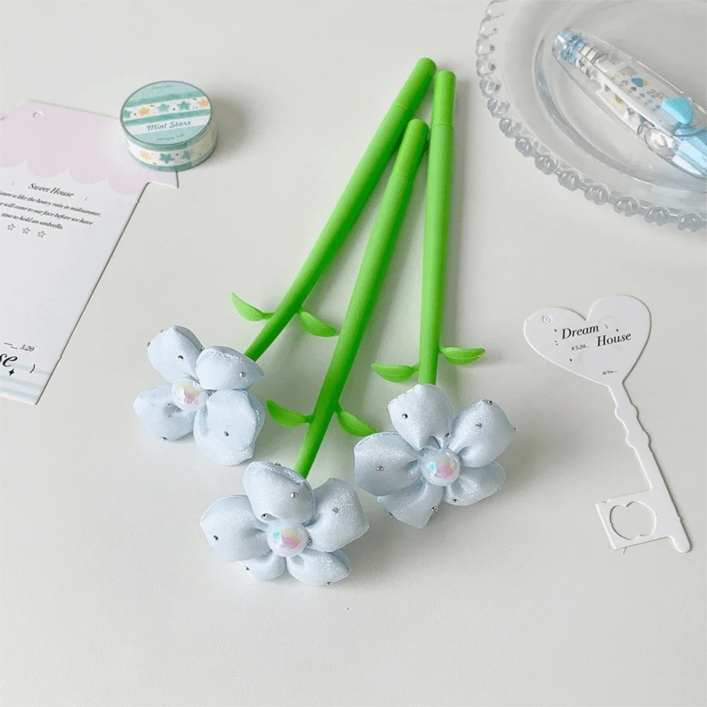 Cute Fabric Flower Decorative Flower Gel Pen 3D Floral Black Ink Ballpoint Pen Replaceable Refill Floral Neutral Pen Students