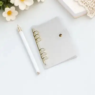 

Glitter Binder A6 PVC Cover Metal Button Small Notebook Planner Office Supply Transparent Leaf Professional Ring Binders
