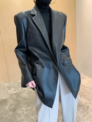 Nerazzurri Frühling Herbst lose lässig cool weich schwarz hell pu Leder Blazer Jacke Frauen Langarm Frühling Kleidung Frauen