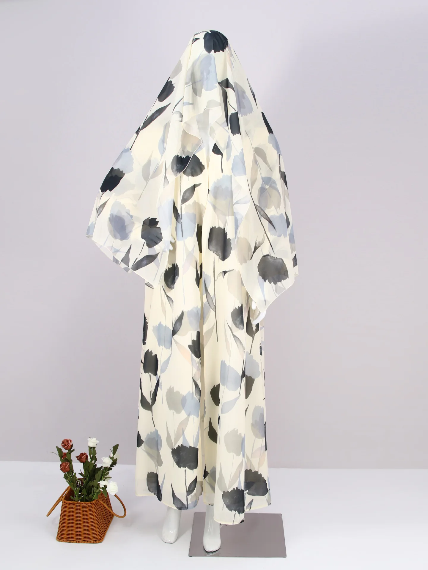 เสื้อคลุมคาร์ดิแกนสำหรับสตรีมุสลิมยุโรป พร้อมผ้าคลุมศีรษะ แขนยาว ลายพิมพ์ แจ็คเก็ตคลุมยาว สไตล์ยุโรป-อเมริกา แบบอาบายะ