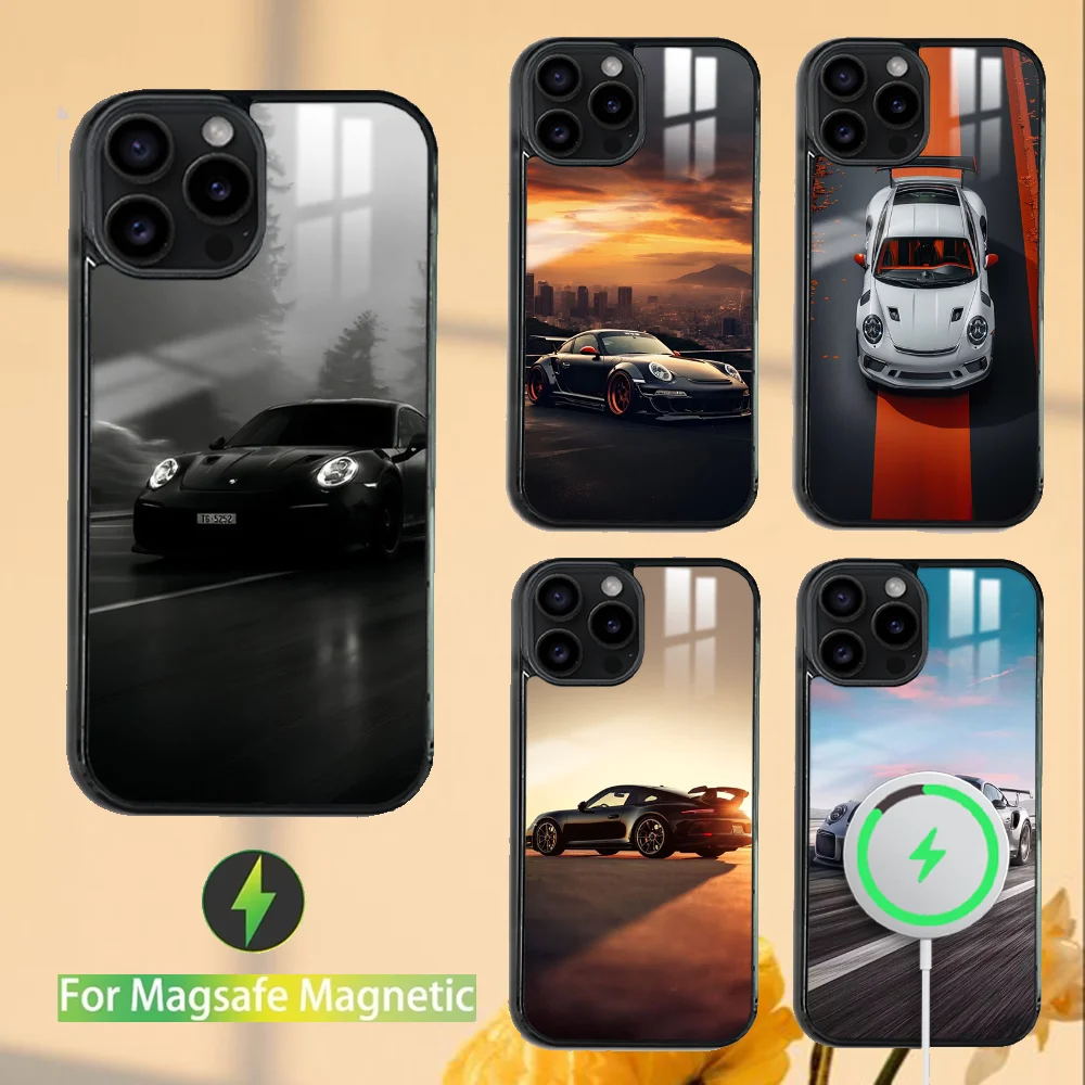 Sports GT3-RS Supercar-911 Phone Case For iPhone 16 15 14 13 12 11 PRO MAX PLUS Mini Magnetic wireless mirror phone case