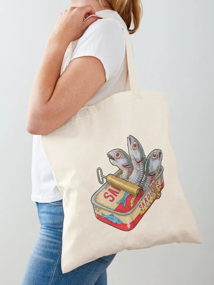 Sardine Can T-shirt Tote Bag حمل الحقائب الجمالية القابلة لإعادة الاستخدام أكياس البقالة حقيبة يد نسائية للشاطئ