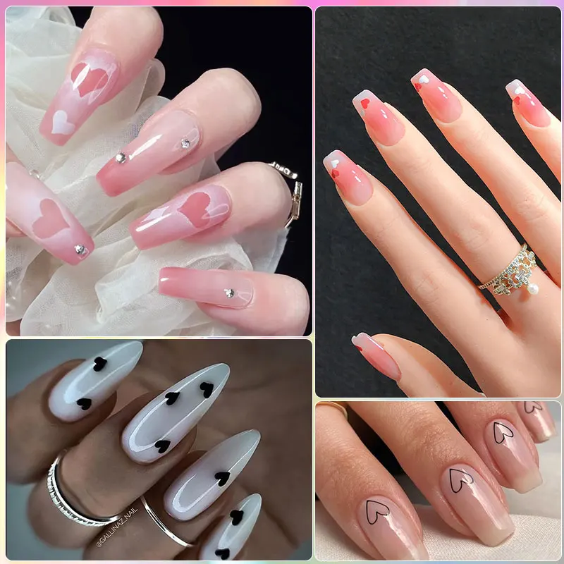 Czarny biały wzór serca miłosnego 3D naklejka na paznokcie na walentynki brokat czerwony samoprzylepny suwak naklejki Manicure NailDecoratio