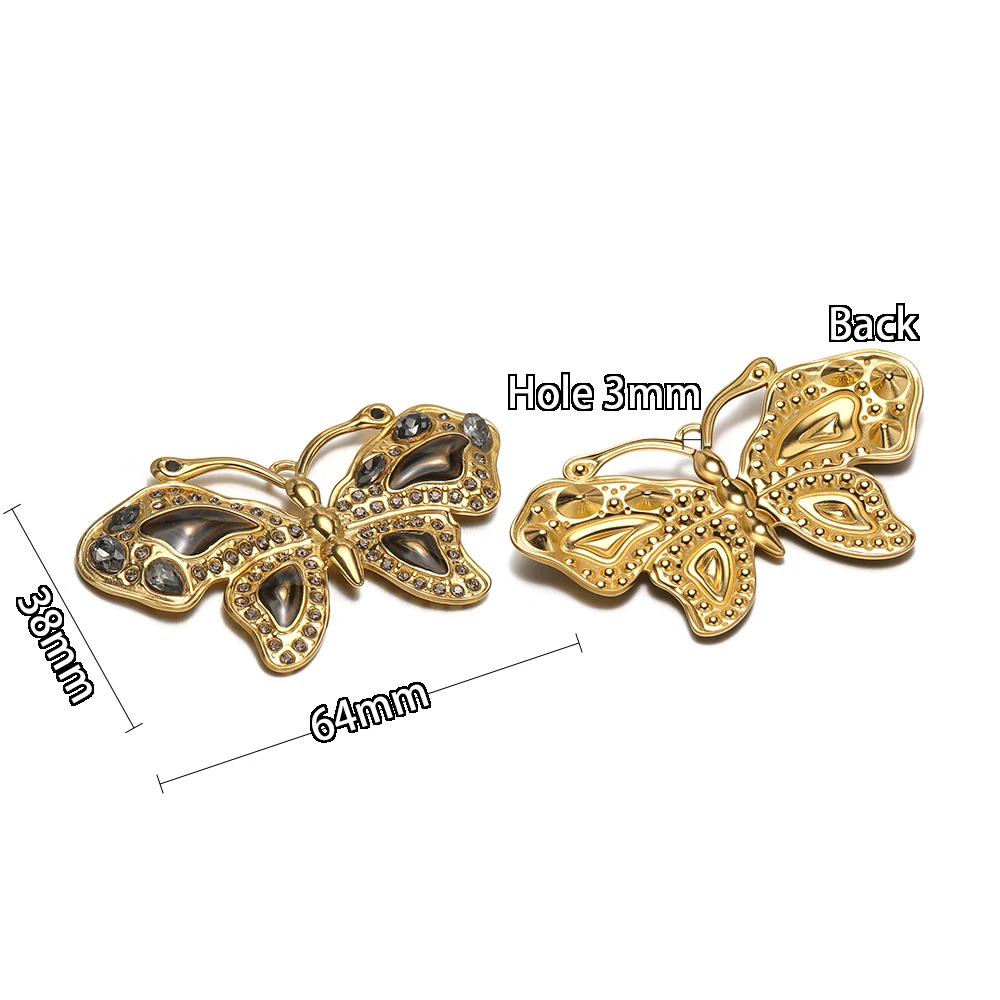 2 Stück Edelstahl Zirkonia Schmetterlingsanhänger DIY Schmuck Halskette Armband Anhänger Zubehör für die Herstellung von Ohrringen – Detail 3