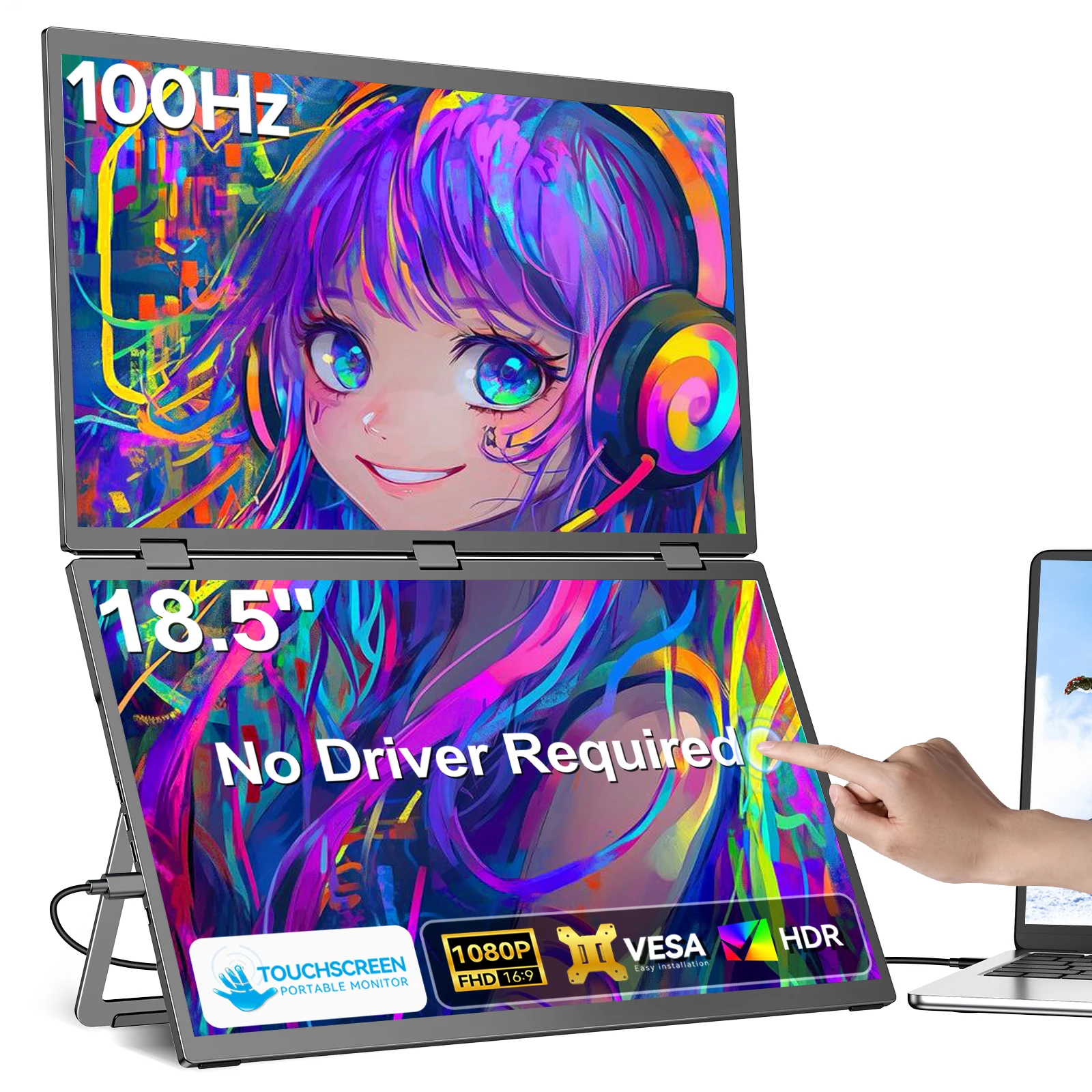 

Delta Max Touch 18.5'' Stacked Monitor Touchscreen Laptop Dual Screen USB C Mini HDMI HDR Foldable Display For PC Mac Phone