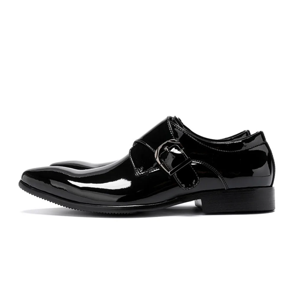 British Style Bright Leather Formal Men’s Dress Shoes Cowhide Pointed Toe Korean Trendy Patent Leather Match Suits All Match