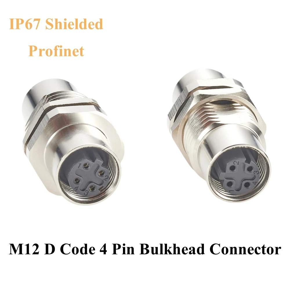 Profinet M12 D Code 4 Pin Female to Female Connector IP67 Shielded Bulkhead Feedthrough Cat5 Ethernet Circular Connector Socket