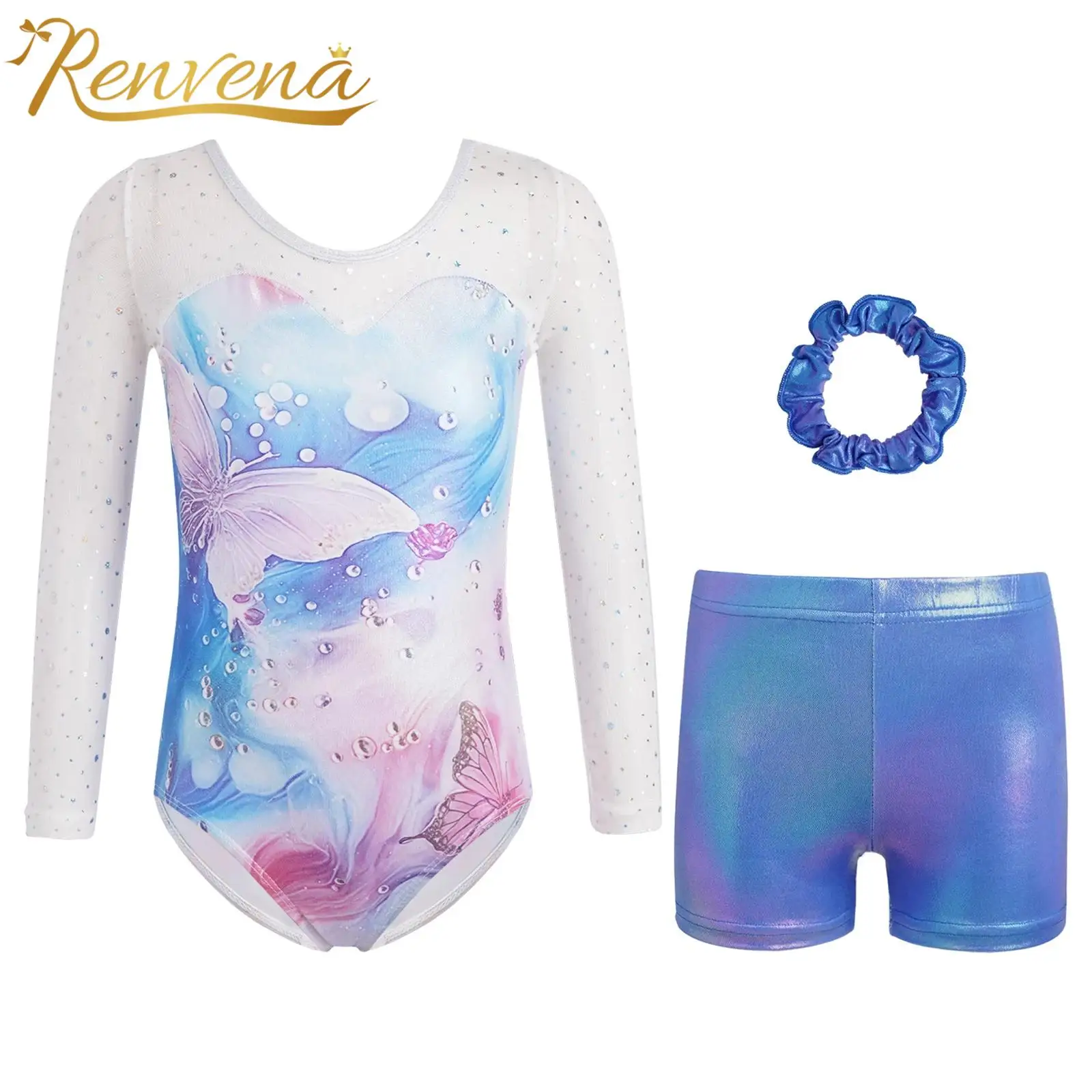 Teens Girls Ballet Dance Outfits Gymnastics Leotards with Shorts Kids Long Sleeve Athletic Leotard Kids Acrobatics Costume