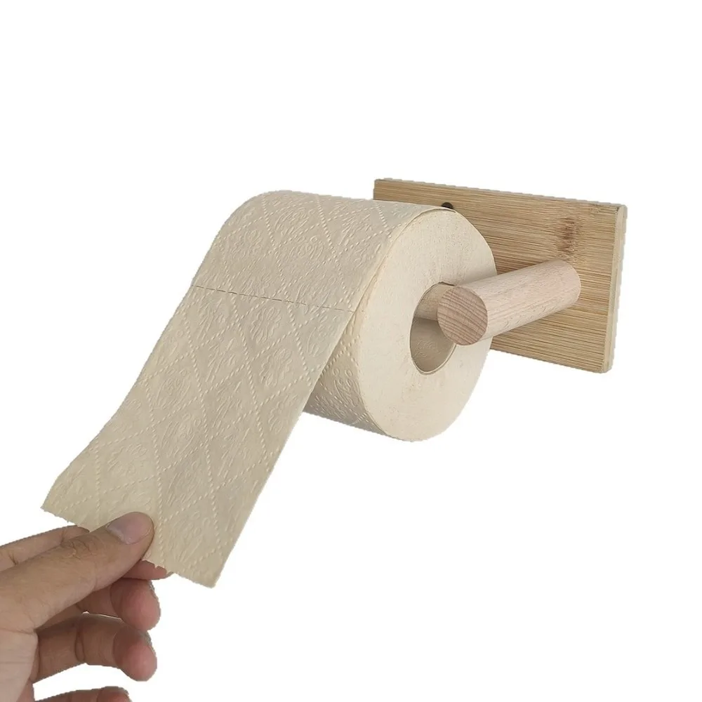 Wood Grain Bamboo Toilet Paper Holder Drill-Free Wood Grain Paper Towel Rack Retro Rustroof Desktop Tissue Stand Bathroom
