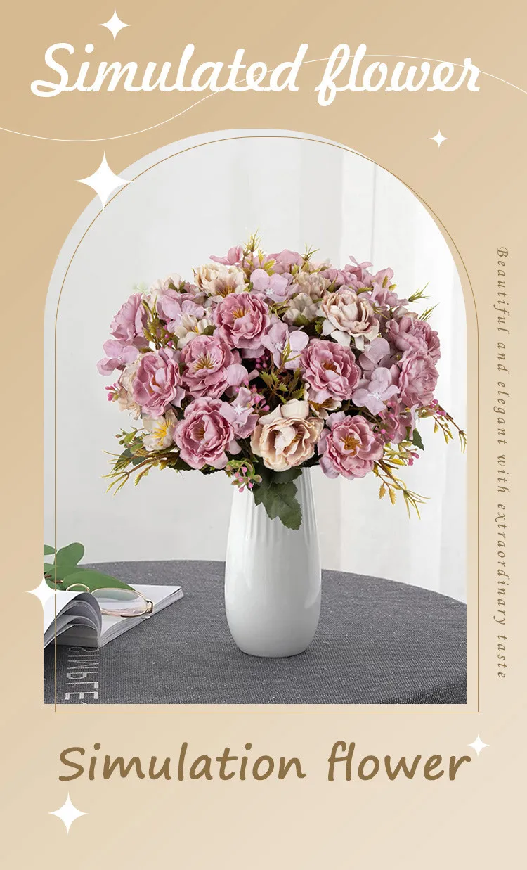 Künstliche Blumen aus Seide, Pfingstrosen, Rosen, Hochzeits-Brautstrauß, Festival-Dekoration, Heimdekoration, Gartenkranz, Bogen, Wanddekoration, DIY-Geschenkdekorationen – Detail 5