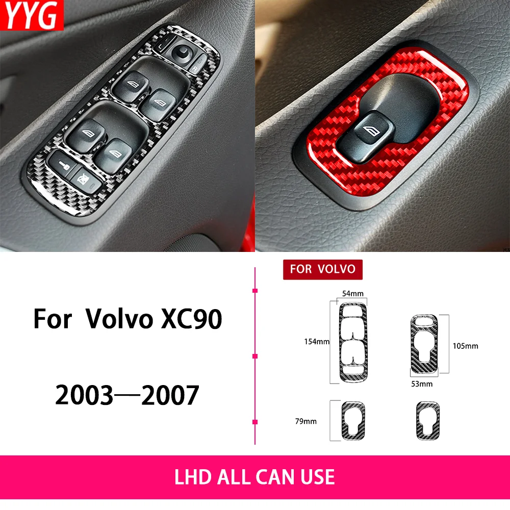 For Volvo XC90 2003—2014 Car Accessories Carbon Fiber Window Lifting Control Panel Interior Cover Trim Sticker Modification
