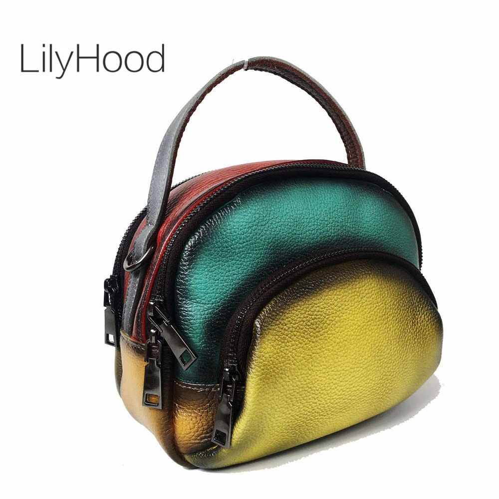 Multi-color Cow Leather Small Size Side Sling Shoulder Bag Female Vintage Retro Genuine Leather Phone Pouch Short Handle Bag