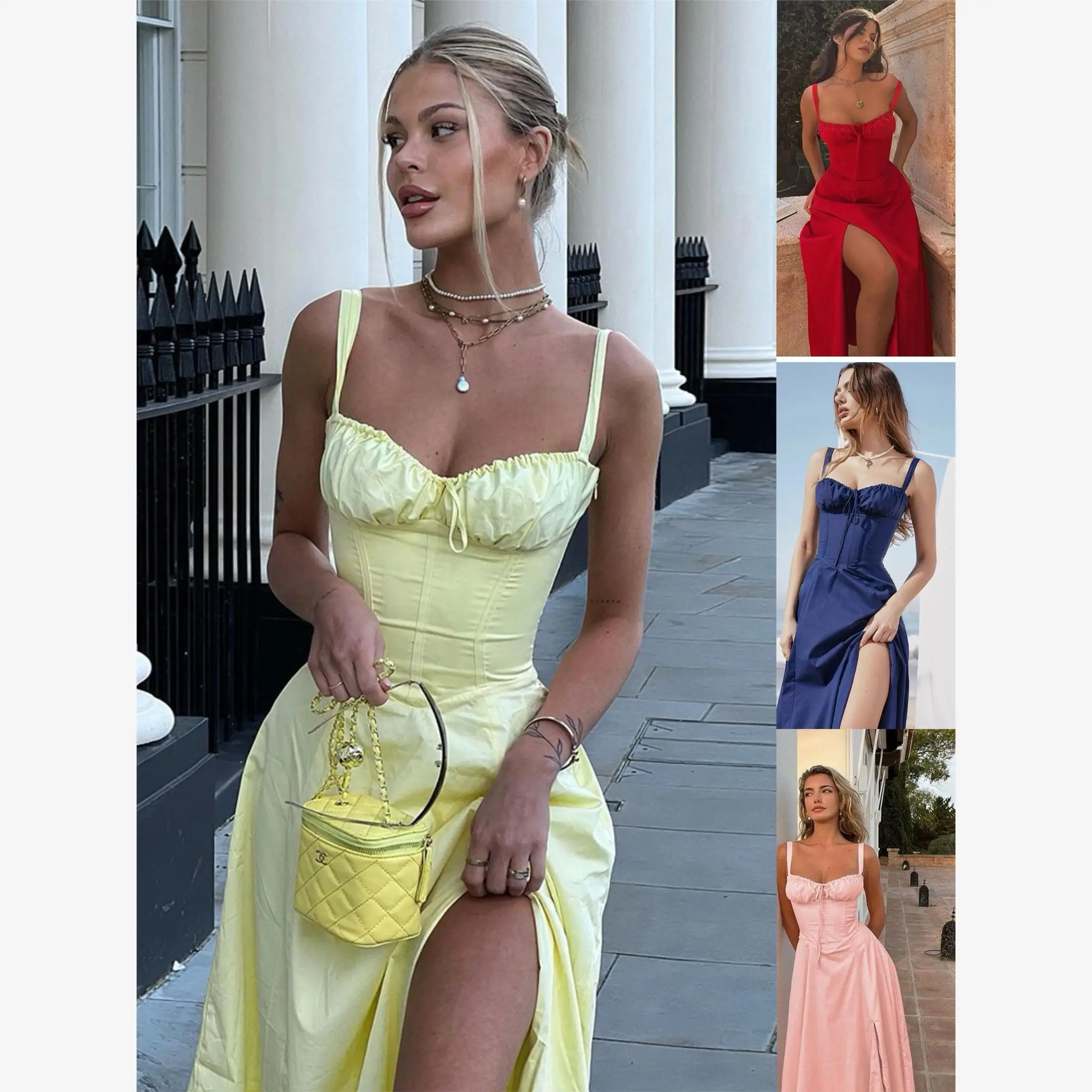 กระโปรงทรงเอเอวกลางสไตล์ Dr. Sweet Sle สำหรับผู้หญิง ฤดูร้อน 2024  ไม่มีกระดุม  ชุดเดรสแบบสวมสบายๆ สำหรับวันหยุดพักผ่อน