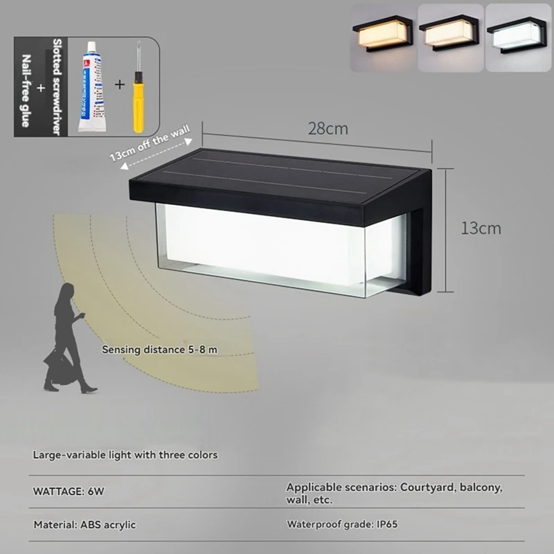 AT51-6W LED 야외 베란다 조명 태양광 조명 IP65 방수 스마트 조명 제어 모션 센서 쉬운 설치