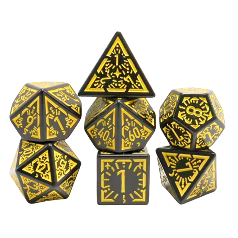 Yellow Multi-Sided Dice Set – 7-Piece Polyhedral Dice for Tabletop RPGs, Board Games, and Math Practice