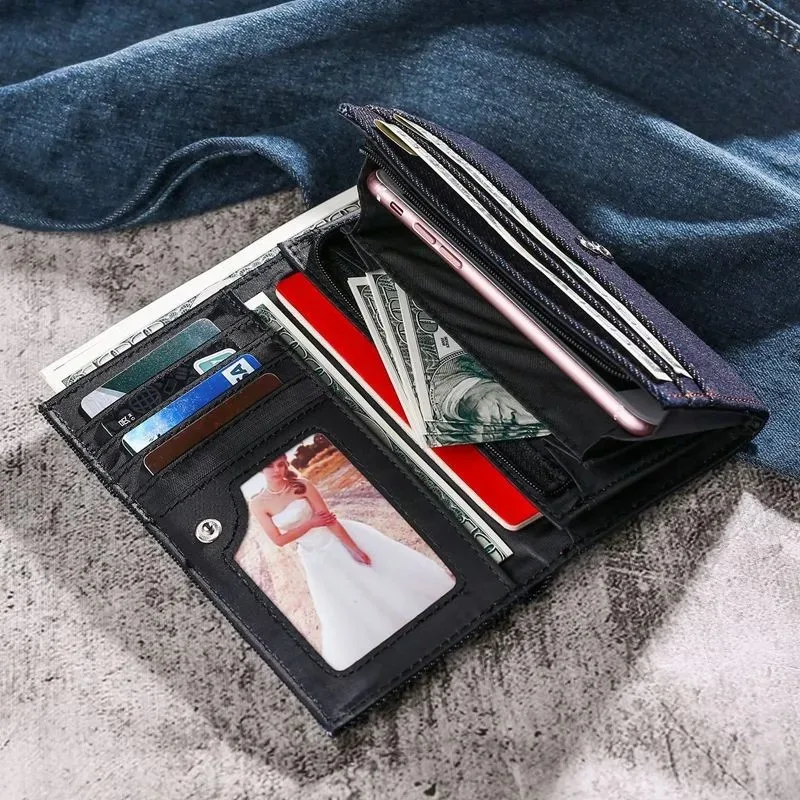 Vintage Herren-Geldbörse, Münztasche, langer Stil, Geldbörse aus Denim-Stoff für Herren, Geldbörse mit Reißverschluss, luxuriöse Clutch-Tasche mit großem Fassungsvermögen, Billetera. – Detail 10