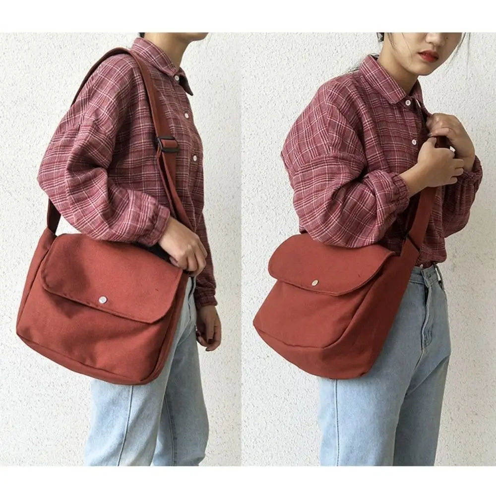 Large Capacity Canvas Bag Casual All-match Adjustable Strap Shoulder Bag Solid Color Messenger Bag Student