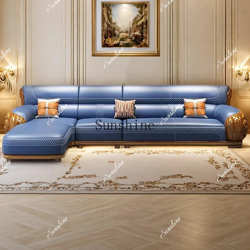 New Chinese ebony modern generation simple corner princess first layer cowhide solid wood sofa  FT