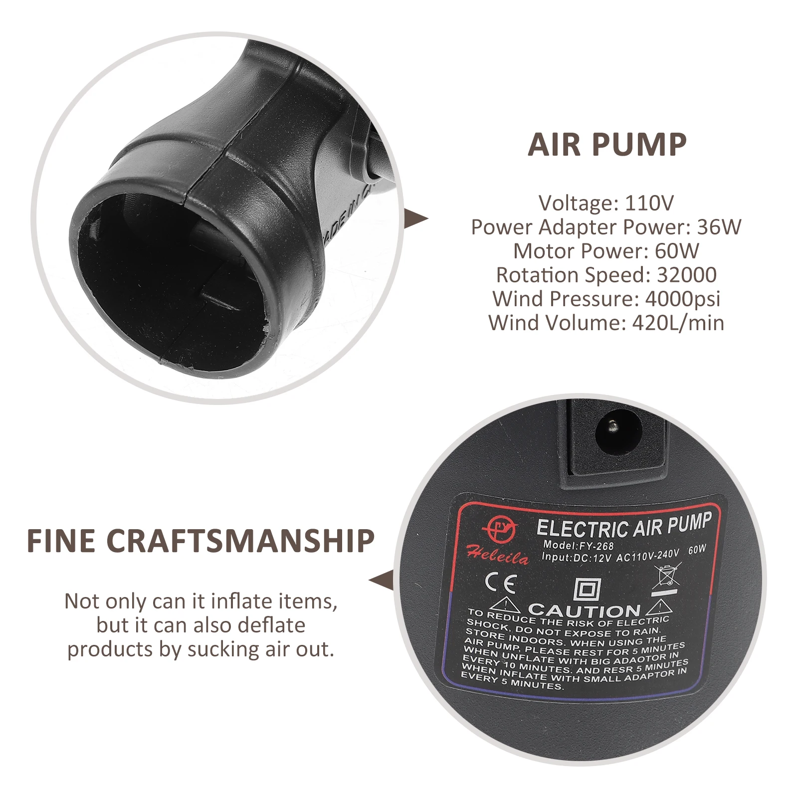 

Electric Air Pump Inflator Compressor Multifunction Portable Outdoor Camping Deflator Metal Car