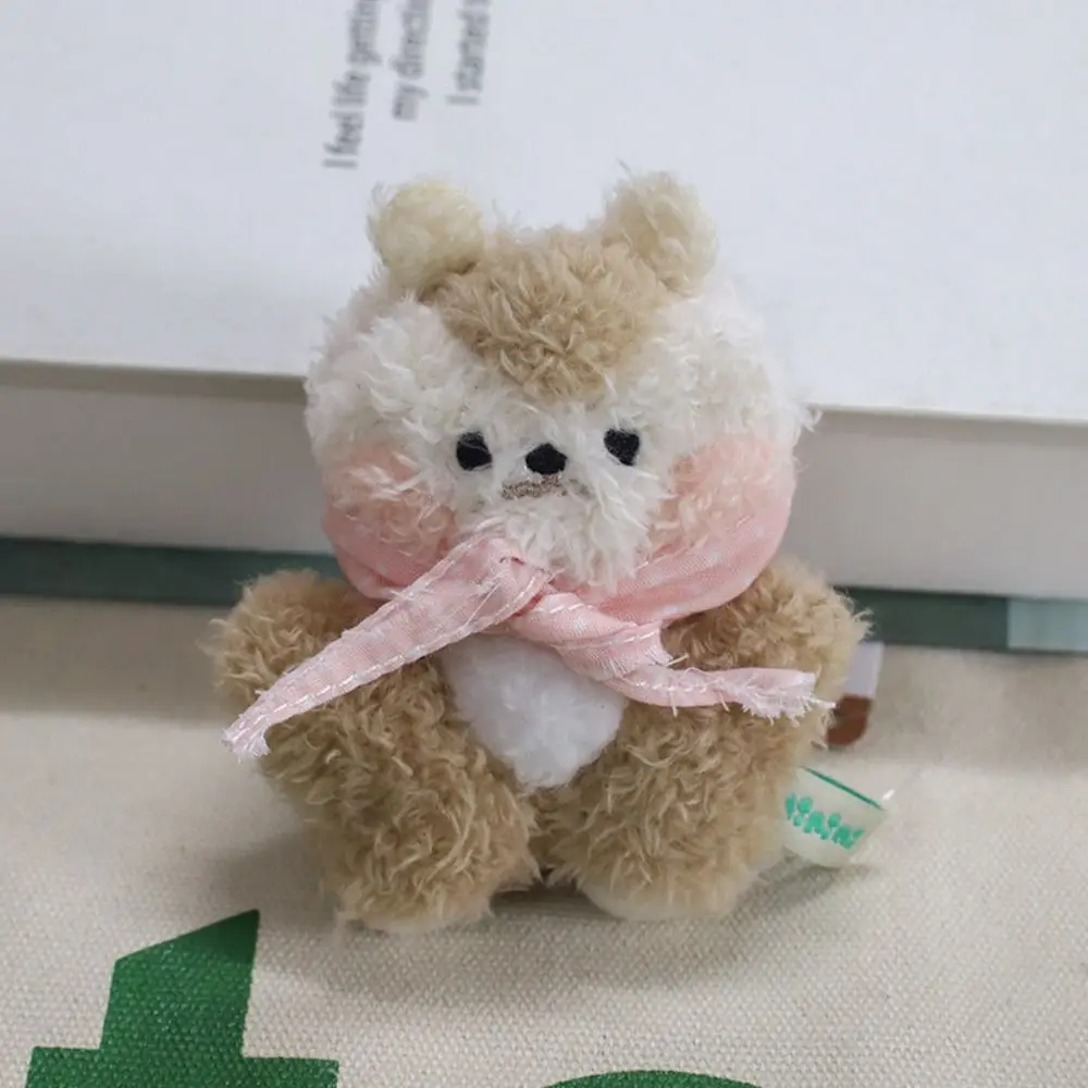 Porte-clés en peluche petit ours en peluche, ours en peluche bouclé, pendentif de sac mignon et doux, assis au beurre