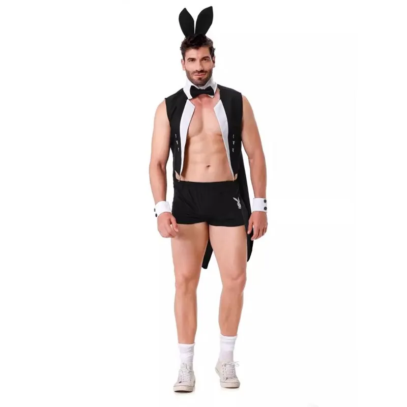 

loween Costume Cosplay Rabbit Men's Role Play Stage Performance Top Bot Set Men's Suit Traditional Ethnic Stage Costume