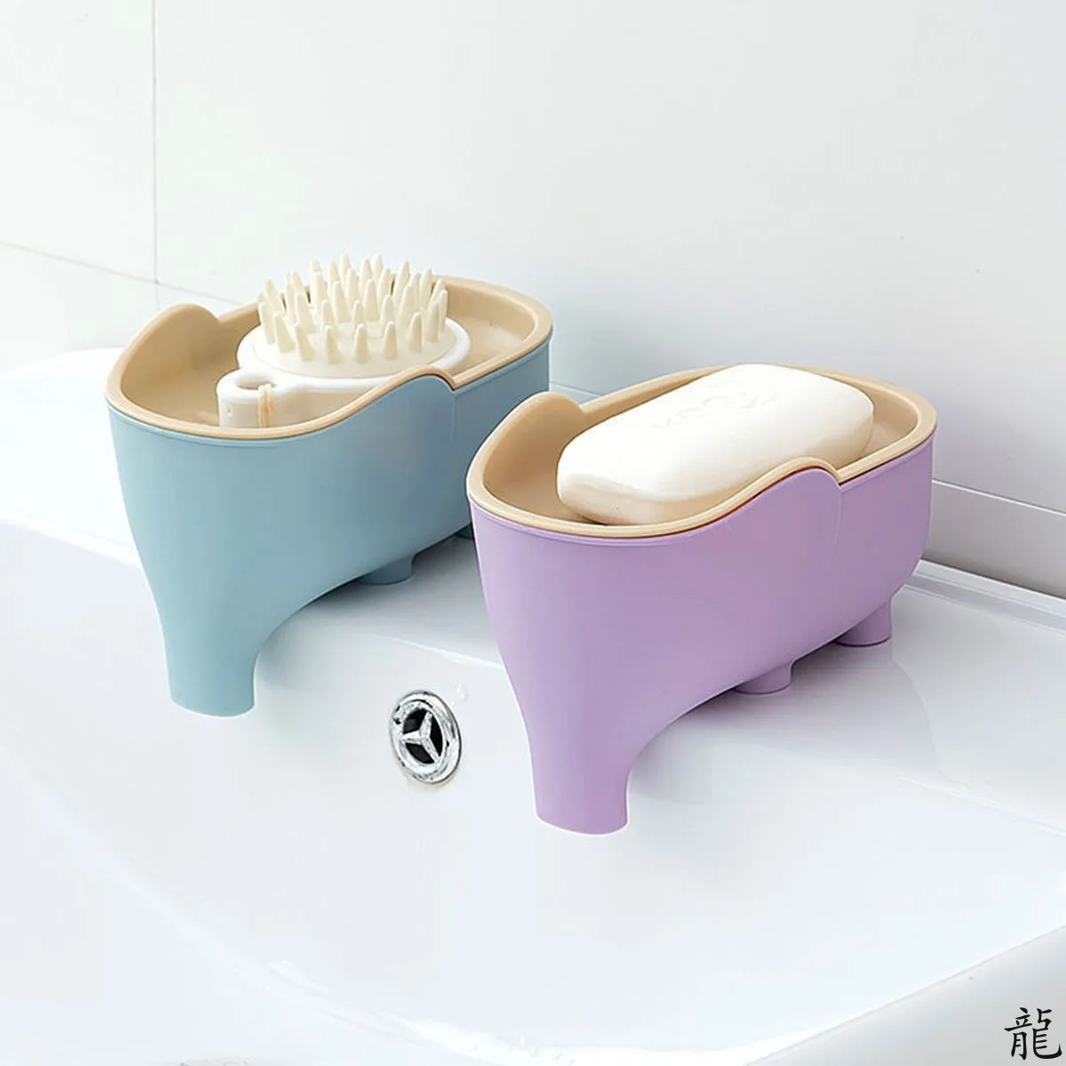 

Soap Box NEW Double Layer Creative Cute Elephant Bathroom Accessories Home Decorative Children Students Waterproof Drain Rack