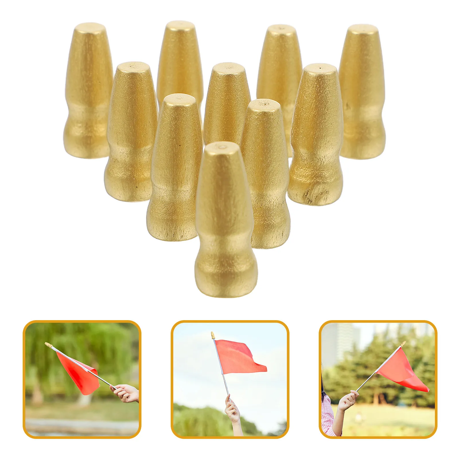 50pcs Wooden Flagpole Finials – Solid Wood Guide Flag Head Toppers for Handheld Flags, Banners & Outdoor Decor