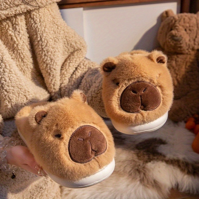 Cute Capybara Plush funny Slippers Men Women Indoor Outdoor Warm Cozy Soft House Shoes Anti Slip Comfy Floor cloud Home Footwear
