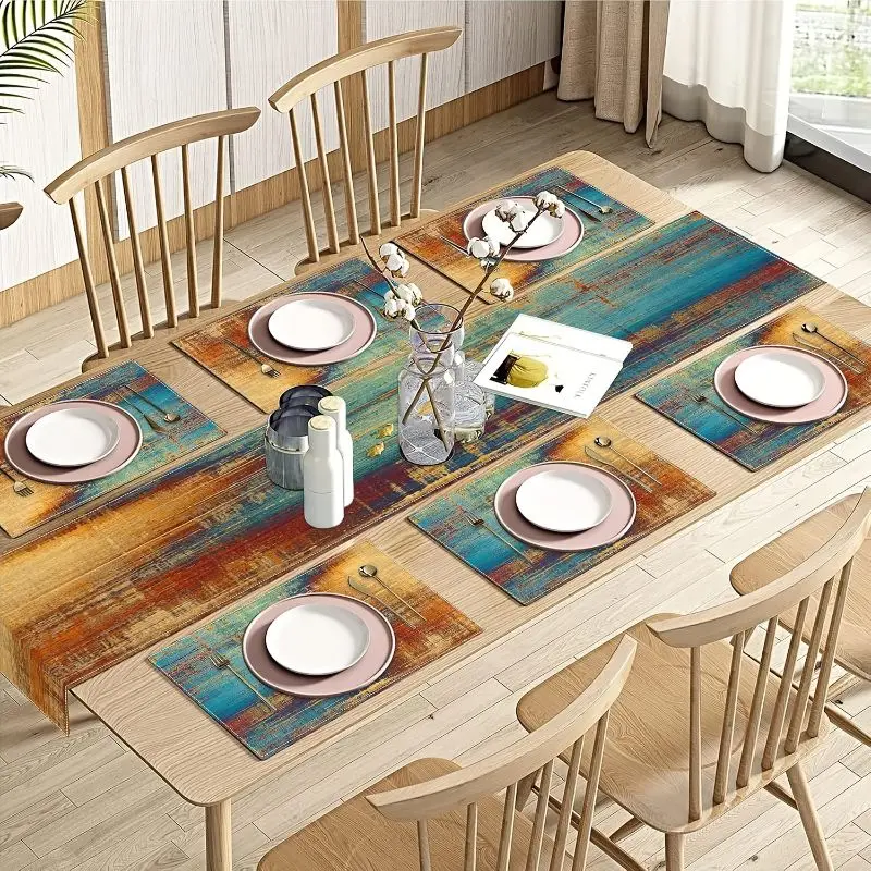 VIKAMA American Retro Rural Style Table Flag Placemat Set Waterproof And Anti Slip Kitchen Dining Table Mat Home Decor