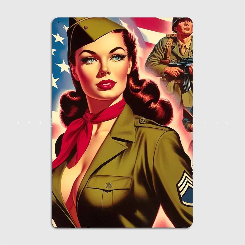 Classic Vintage Military Pin-up Retro Poster Metal Sign Garage Club Indoor Room Wall Decor Custom Tin Home Decor