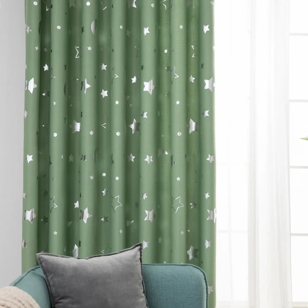 

1Pcs Blackout Curtain 100x130cm Green Thermal Insulated Window Curtain Simple Silver Stars Moon Print for Bedroom Sliding Door