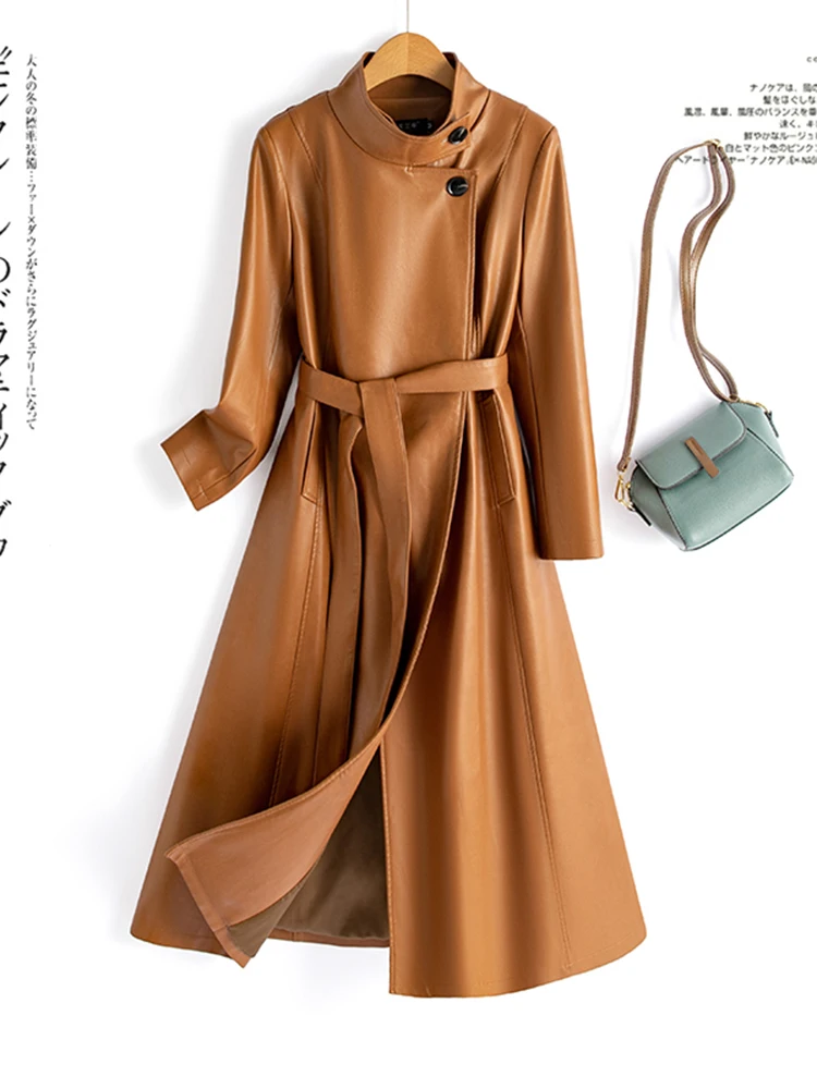 Nuovo Cappotto Lungo in Pelle di Pecora per Donna, Slim Fit Sopra il Ginocchio, Versione Coreana alla Moda, Giacca Antivento Autunno Inverno