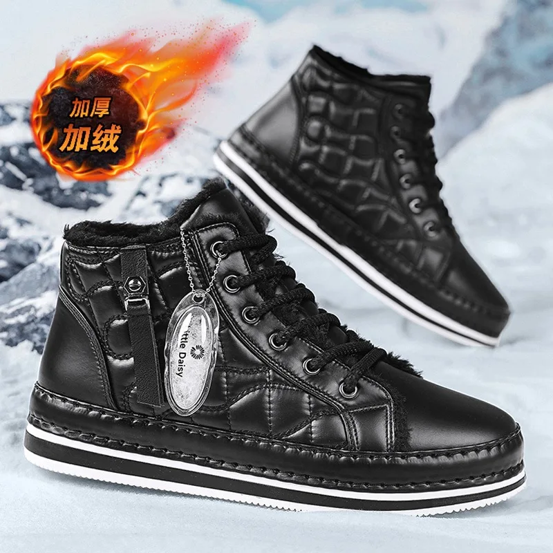 Winter Men Shoes Luxury Cotton Shoes New Versatile High-top Trend Tooling Shoes Leather Snow Boots for Menзимние ботинки мужские image 3
