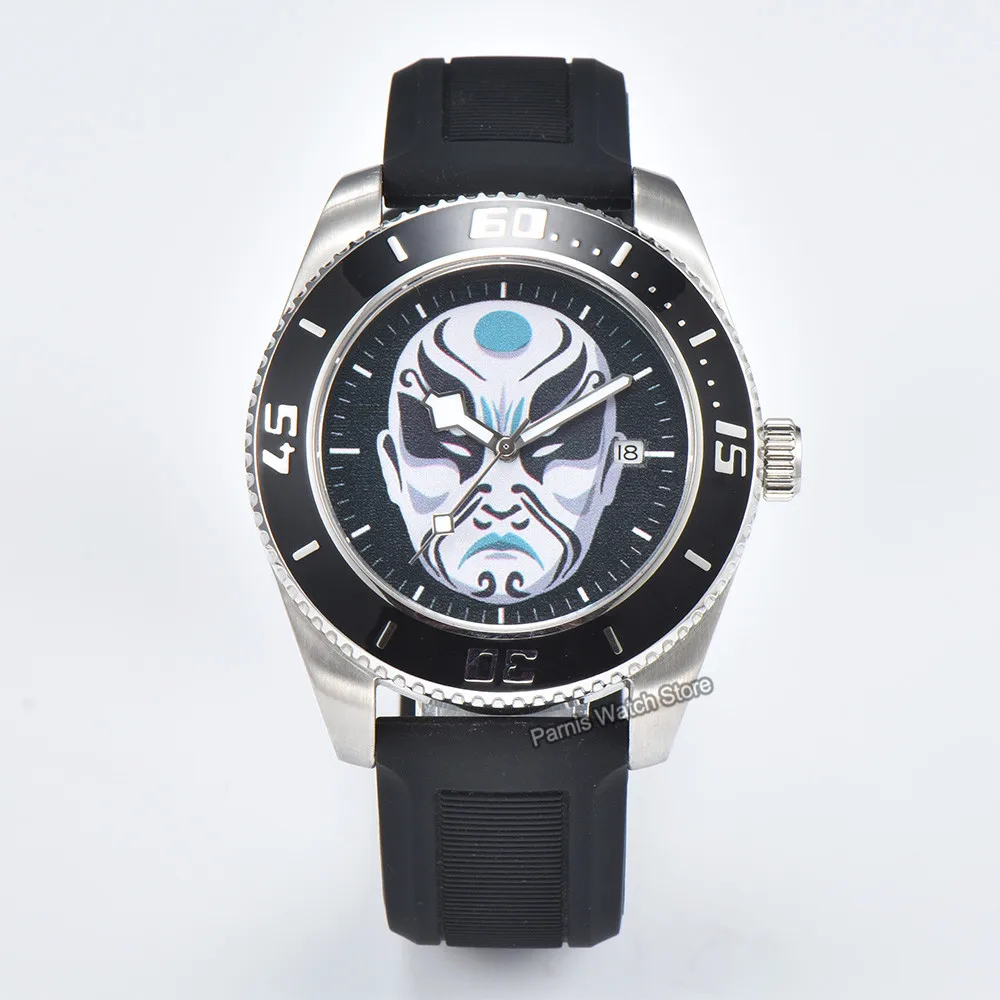 Parnis 43mm cobra signo do zodíaco desenho personalizado mostrador Miyota 8215 relógio de pulso masculino automático