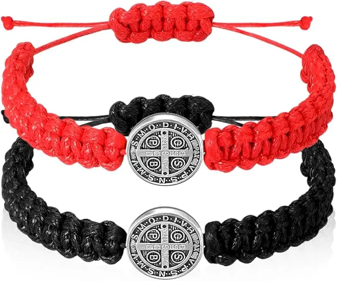 Black Red String Saint Benedict Bracelet, Unisex