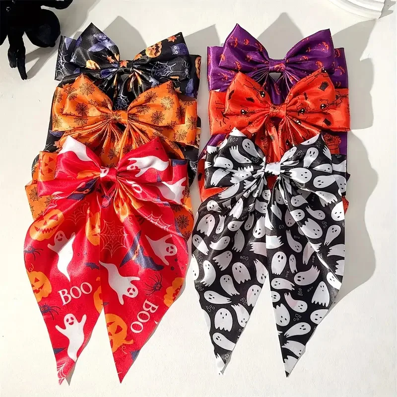 

Halloween hair accessories spooky spider web ribbon spring clip pumpkin hair clip fabric print clip party dress up