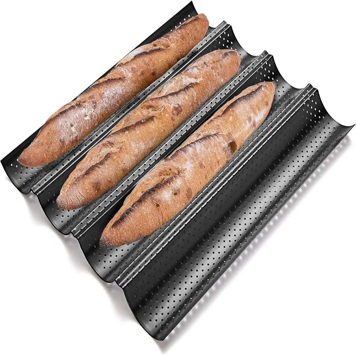 Baguettepan, bakvorm voor Frans brood, bakgerei met gegroefde golven, voor 2/3/4 broden, broodbakvorm, baguettebakplaat, bakgereedschap