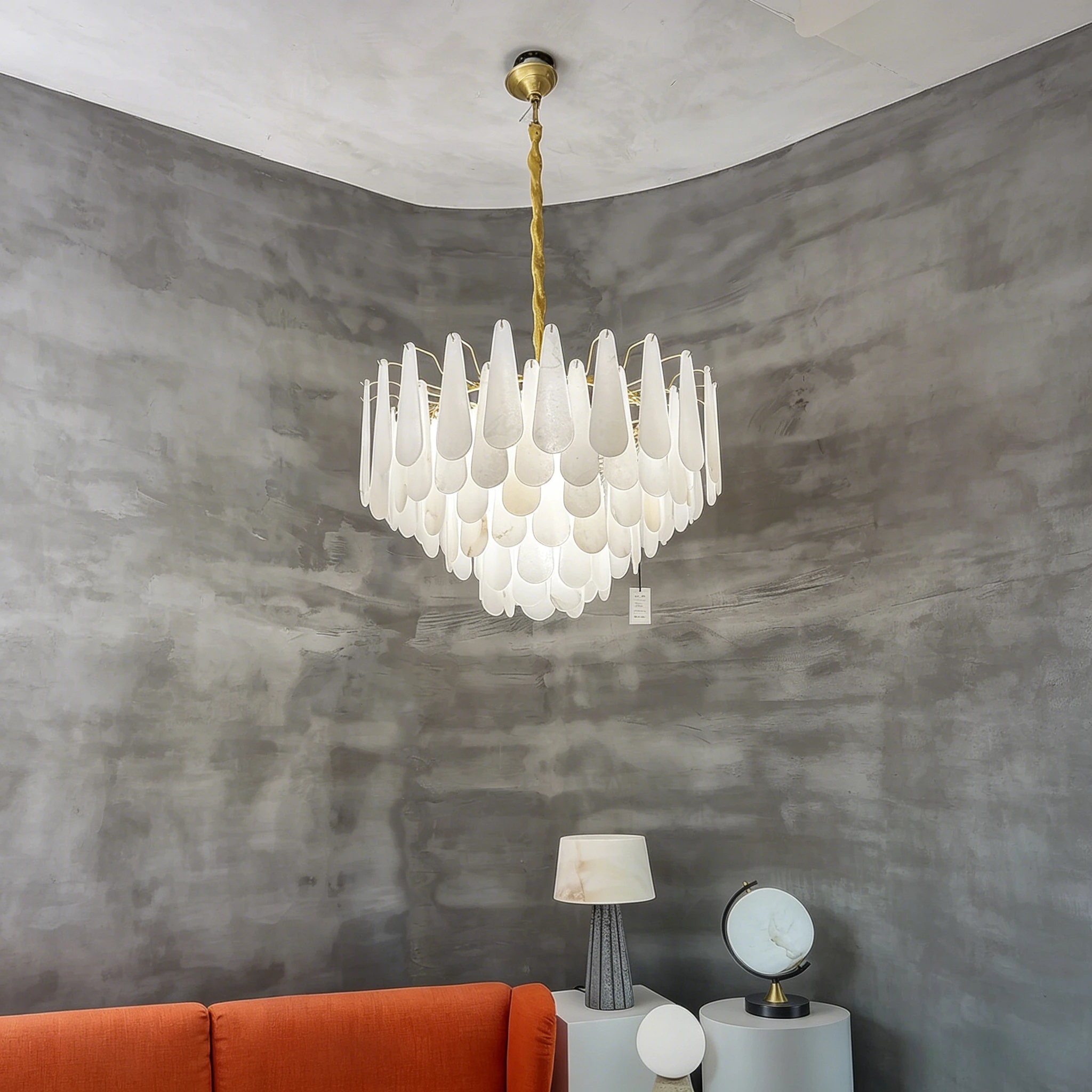 

Natural Marble Chandelier Copper E14 LED Water Droplet Chandelier for Living Room Dining Room Bedroom Home Decor Pendant Lamp
